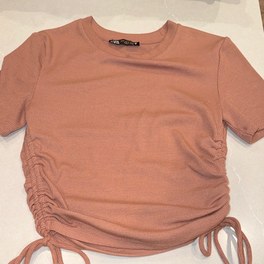 Zara Short Sleeve Ruched Top - Warm Brown